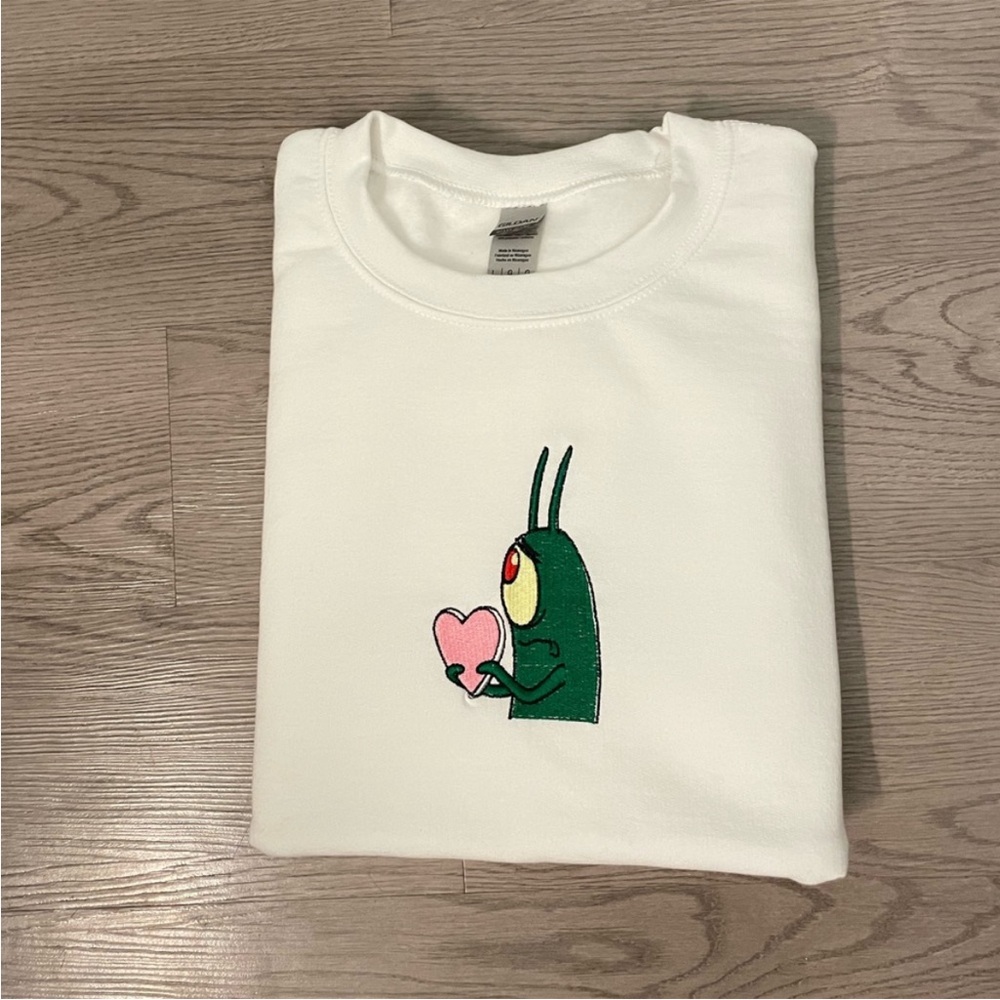 Plankton Heart Valentine White Sweatshirt